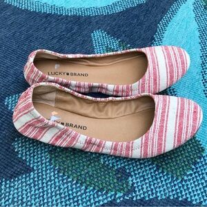 Lucky Brand Women's Red Beige Woven Striped Ballet Flats Shoes Size 8